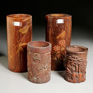 (4) Asian wood carved scholars objects