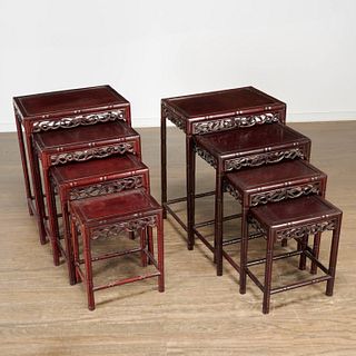 Pair Chinese carved hardwood nesting tables