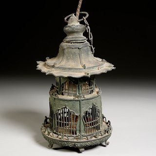 Antique Chinese bronze hanging temple lantern