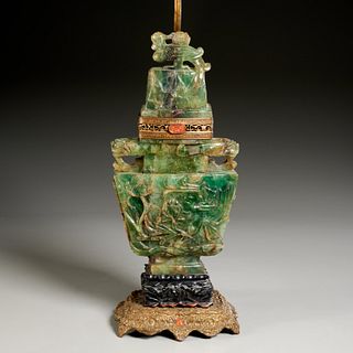 Chinese carved quartz urn converted to lamp