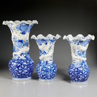 Japanese Hirado porcelain (3) piece garniture