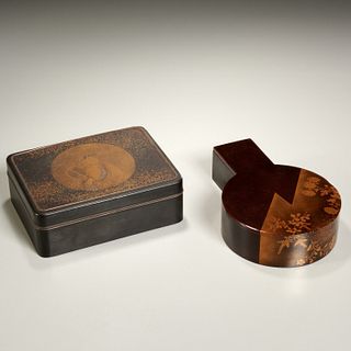 (2) Japanese gilt and black lacquered boxes