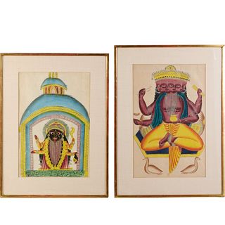 Kalighat School, (2) paintings of deities