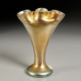 Rare Tiffany Favrile glass triple-spouted vase