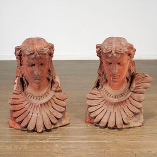 Pair huge terracotta figural architectural busts