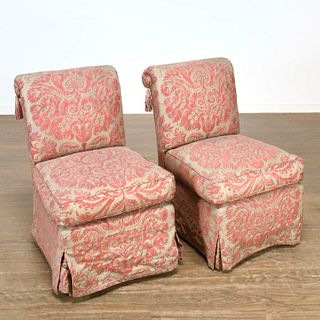 Pair custom Fortuny upholstered slipper chairs