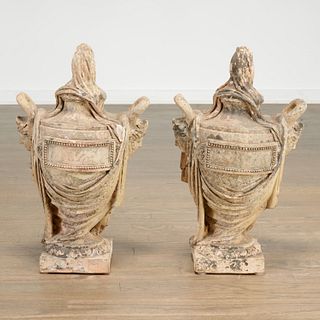 Pair antique Neoclassical terra cotta garden urns