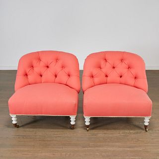 Pair custom George Smith style slipper chairs
