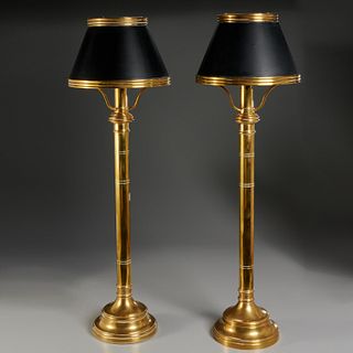 Chapman (attrib), pair tall brass lamps