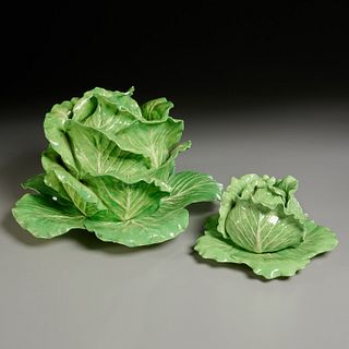 Dodie Thayer, (2) lidded lettuce ware tureens
