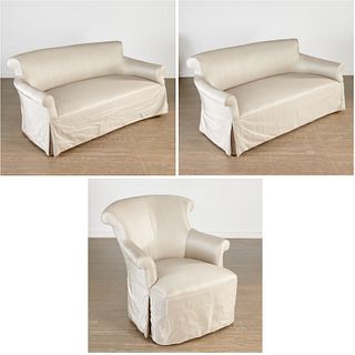 (3) Piece custom silk upholstered seating