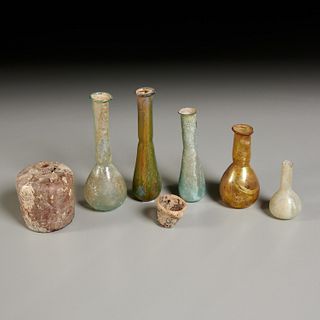Ancient Roman glass unguentaria, jar, & fragments