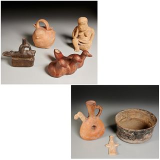 Group Pre-Columbian effigy vessels and figure