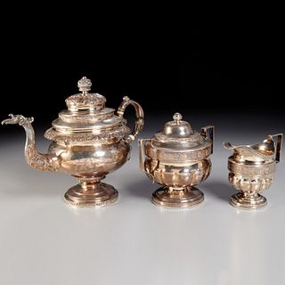 William Thompson NY, (3) piece silver tea service
