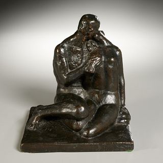 Oscar Han, dark bronze sculpture, 1923