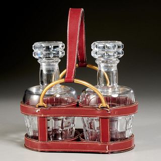 Hermes and Baccarat, leather decanter caddy