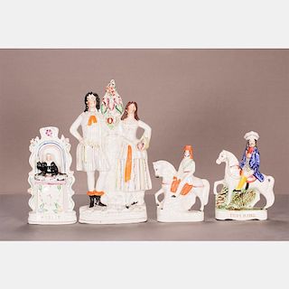 A Group of Four English Staffordshire Porcelain Figures, Late 19th Century.