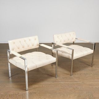 Harvey Probber, pair chrome & leather armchairs