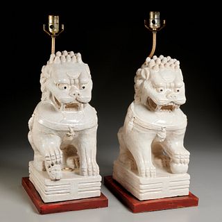 Pair Chinese foo dogs mounted as lamps