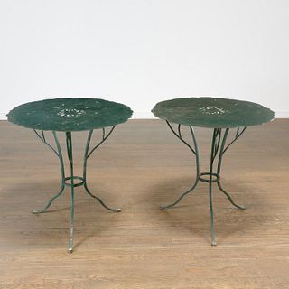 Pair Designer wrought iron tree-form side tables