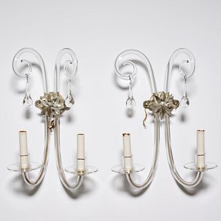 Elegant pair Art Deco glass and silvered sconces