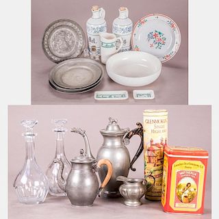 A Collection of Continental Pewter, Porcelain and Glass Serving and Decorative Items, 19th/20th Century.