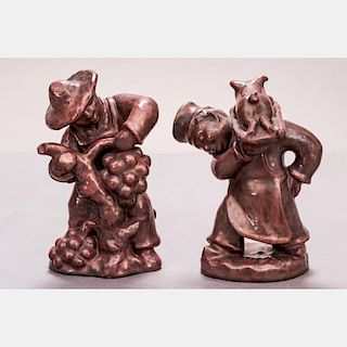 A Pair of Danmark Glazed Ceramic Figures by L. Hjorth, 20th Century.