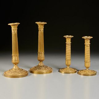 (2) pairs Charles X gilt bronze candlesticks
