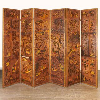 Continental Baroque 6-panel painted leather screen