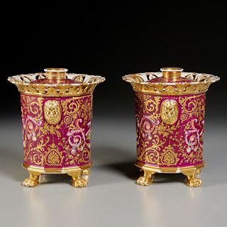 Nice pair Paris porcelain bough pot potpourri urns