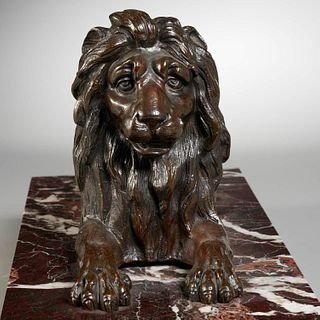 Large Grand Tour bronze recumbent lion