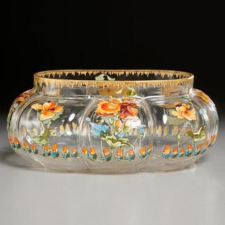 Large Art Nouveau gilt enameled glass bowl