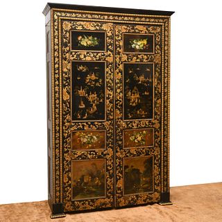 Amazing Continental black japanned door cabinet
