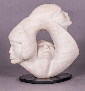 Hans Schleeh (1928-2001) Three Heads Carved limestone