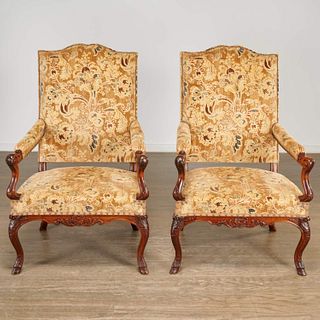 Pair Regence carved walnut fauteuils a la Reine