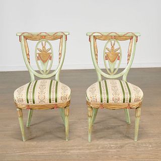 Pair Italian Neoclassical parcel gilt side chairs