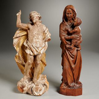 Continental carved wood figures, Christ & Madonna