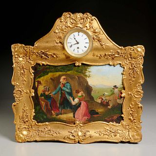 Continental School, painting with clock frame