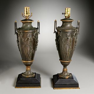Pair Napoleon III patinated bronze urn lamps