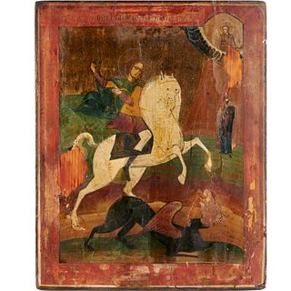Large Russian icon, St. George and the Dragon