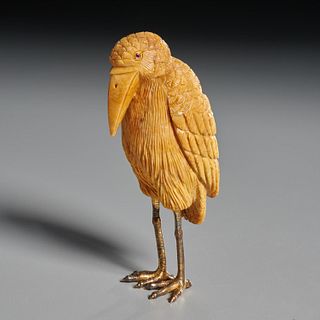 Faberge hardstone and gilt bronze bird figure