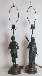 2 Finely Executed Bronze Figures As Lamps.