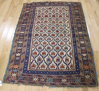 Antique And Finely Hand Woven Russian Area Carpet
