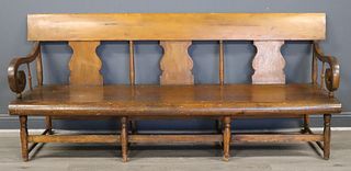 Antique Scroll Arm Country Bench.