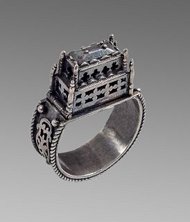 Antique Christian Silver ring with Church. 