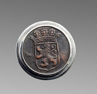 VOC Bronze Coin 1730 Set in Silver Ring.
