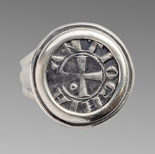 Medieval Silver Coin BOHEMOUND III Set in Silver Ring.