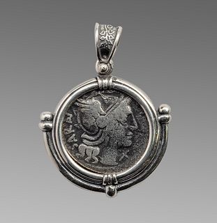 Ancient Roman Republic Silver Coin 1st century BC, set in Silver pendant. 