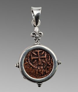 Ancient Armenia Bronze Coin Set in Silver Pendant.