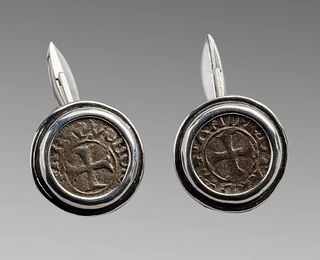 Medieval Silver Coins Set in Silver Cufflinks. 
